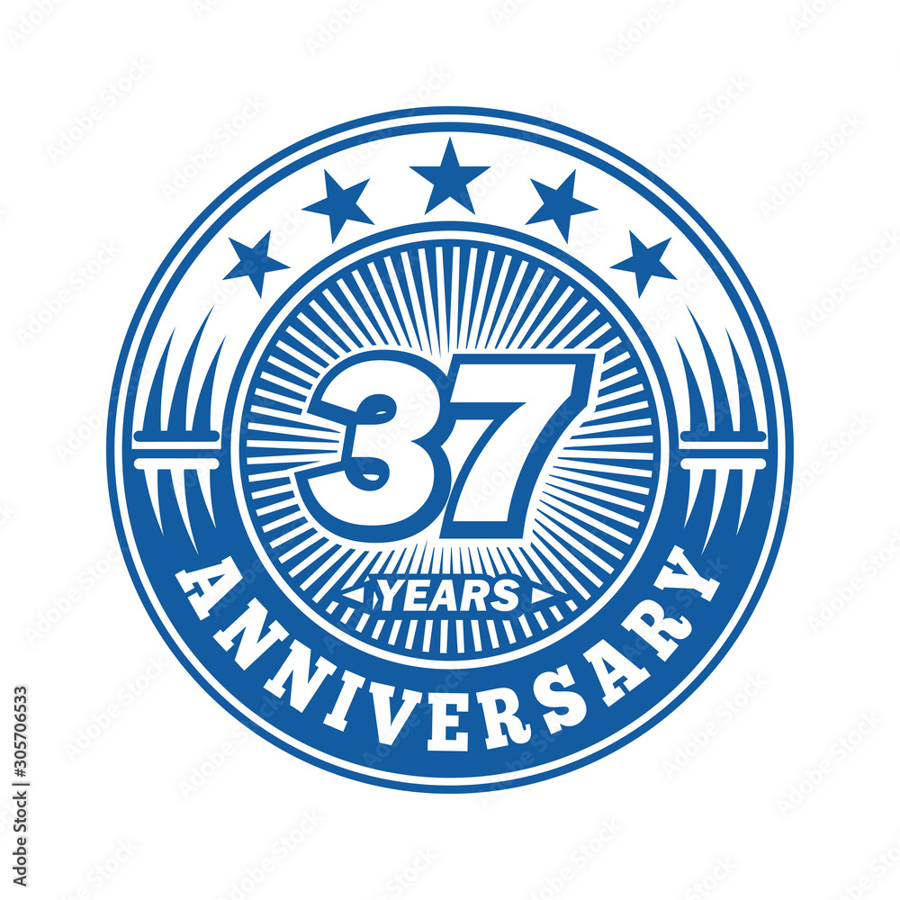 37 years logo. Thirty-seven years anniversary celebration logo design. Vector and illustration.