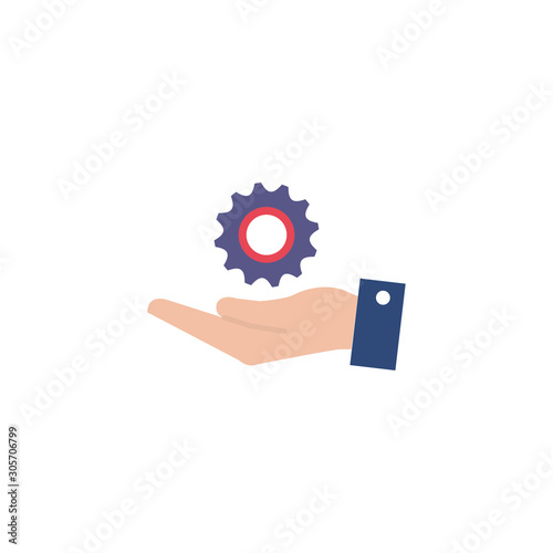 team hand with gear flat style icon