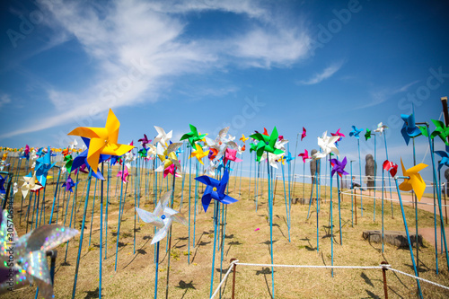 A lot of colorful paper windmills at Paju, DMZ Imjingak, South Korea photo