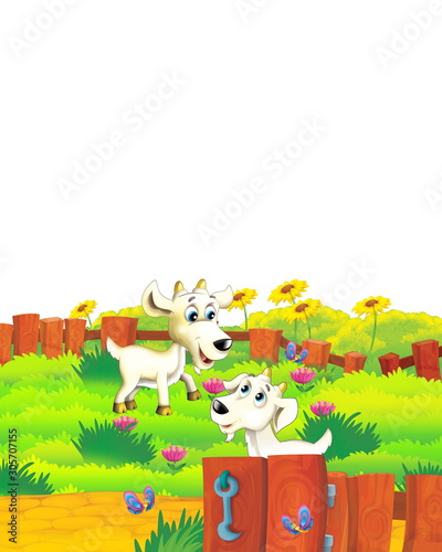 Cartoon farm scene with animal goat having fun on white background - illustration for children © honeyflavour