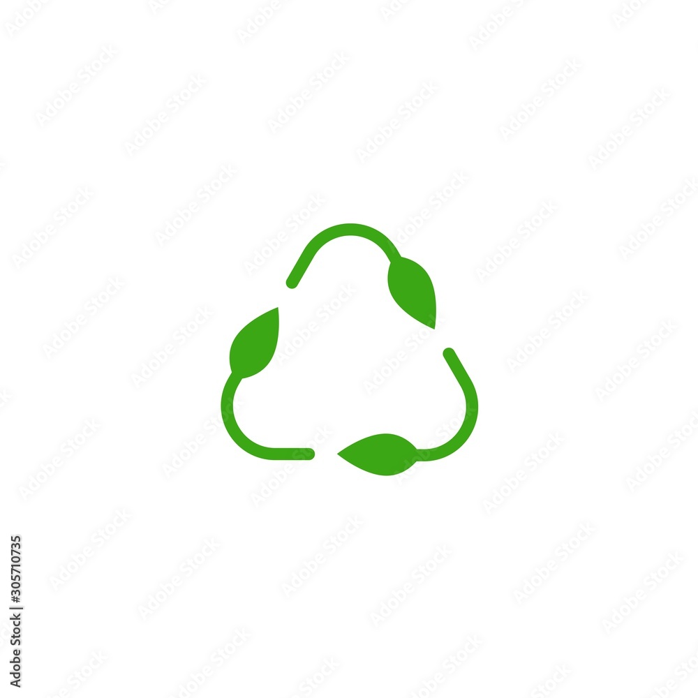 Three arrows with leaves eco recycle icon. line pictogram isolated on white. Three arrows with leaves eco recycle icon. line pictogram isolated on white.