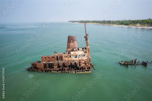 Aerial view of ship wreck near palmarin, Senegal. photo