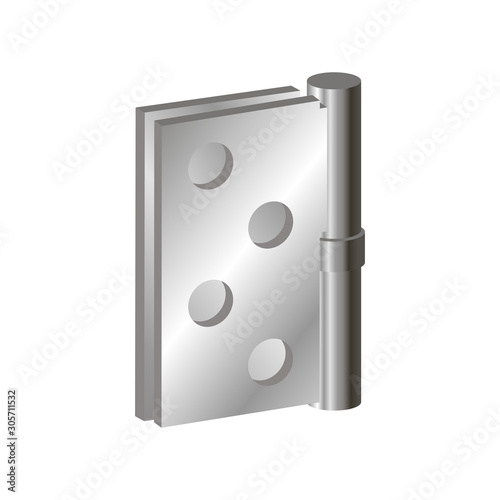 Realistic door hinges color silver.3d vector illustration and realistic isometric view.