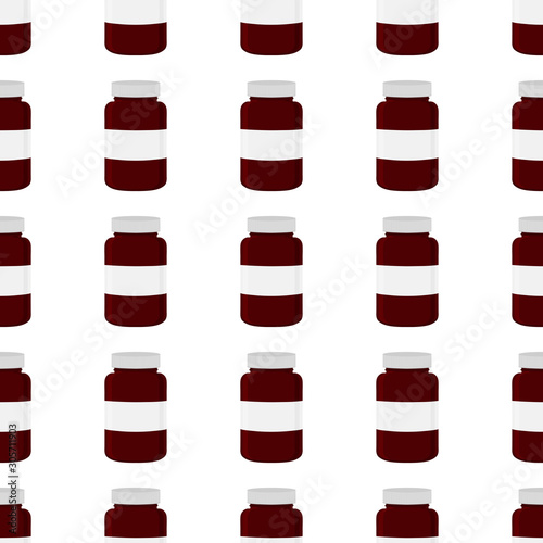 Illustration on theme big colored set different types of pills inside close jar