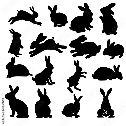 rabbit vector silhouettes set isolated on white background with many style
