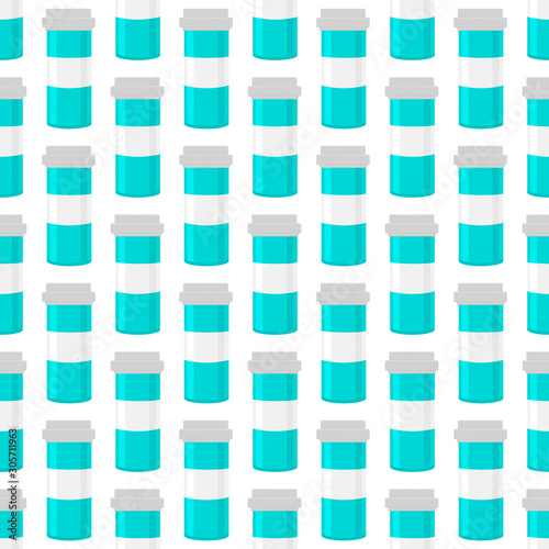 Illustration on theme big colored set different types of pills inside close jar