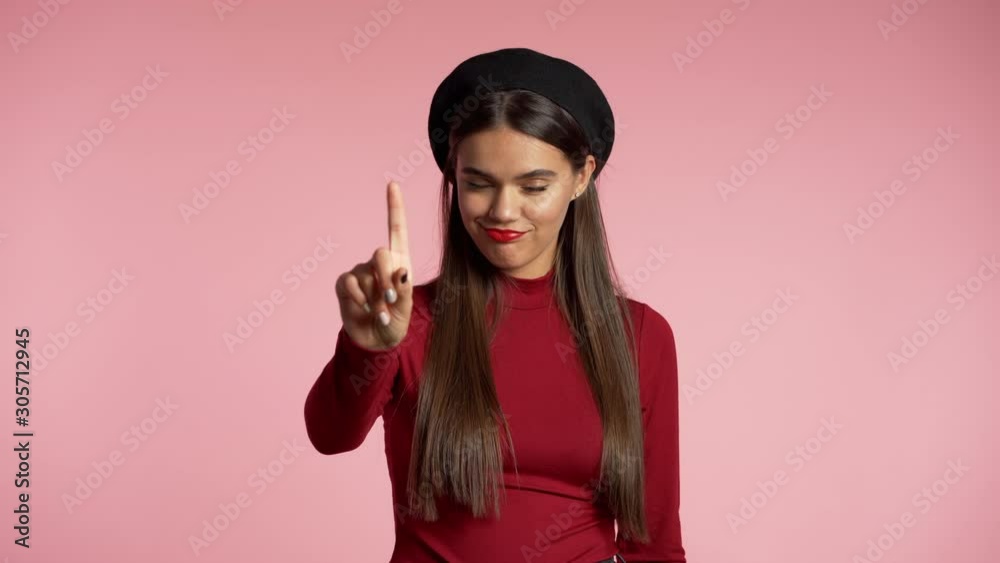 Woman disapproving with No Hand Sign Make Negation Finger Gesture. Denying, Rejecting, Disagree, Portrait of Beautiful European Girl. 4k