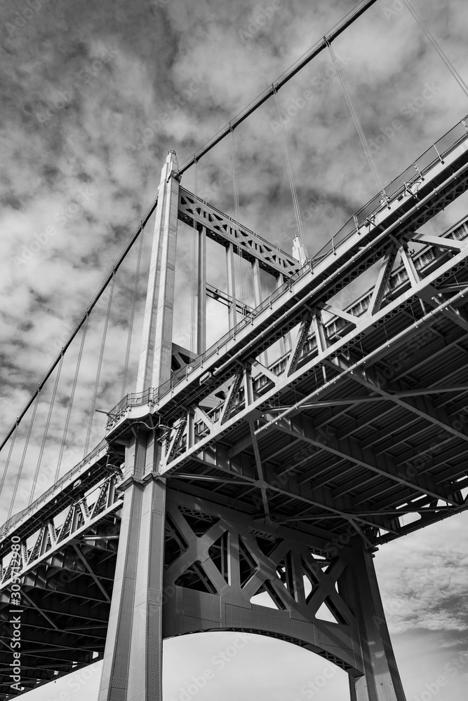 Naklejka premium Black and White Photo Below the Triborough Bridge connecting Astoria Queens New York to Wards and Randall's Island