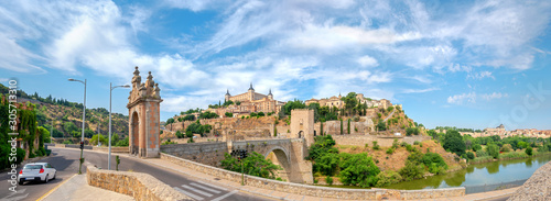 Historic old town and Alcazar on Tagus River. Toledo, Spain