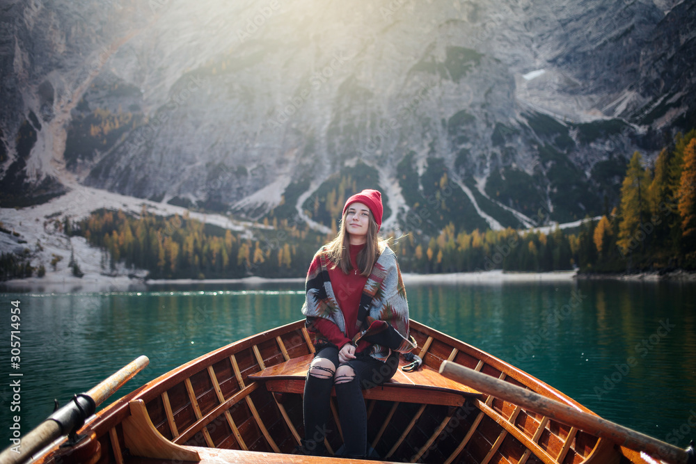 Beautiful Girl with Plaid in Boat Smiling