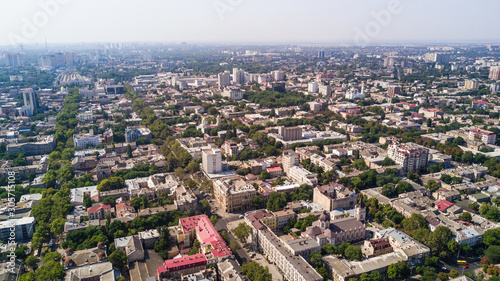 Aerial view to Odessa  roofs  port and sea from above