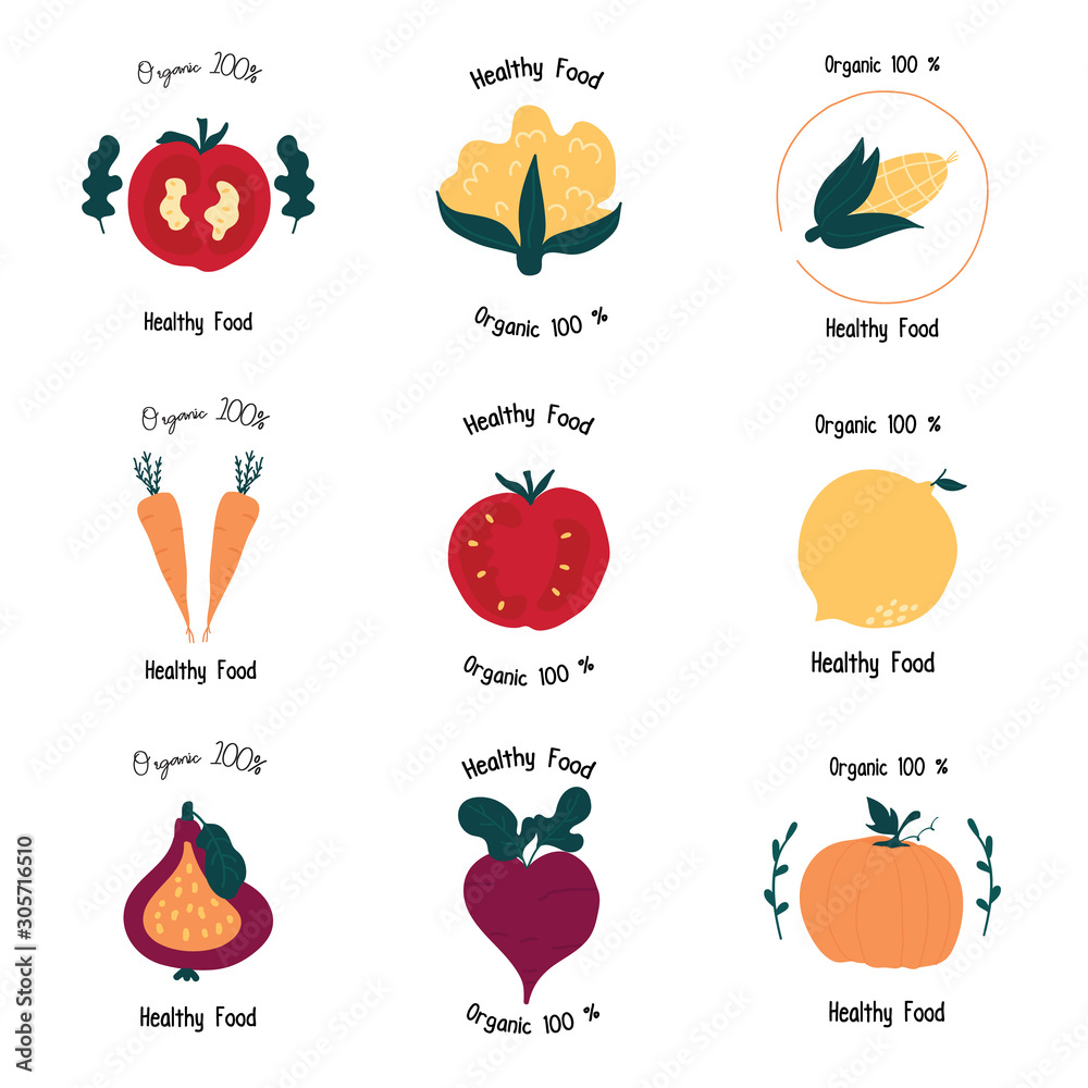 Set of vegetables logo hand drawn for groceries, sticker, agriculture stores, packaging and advertising. vector