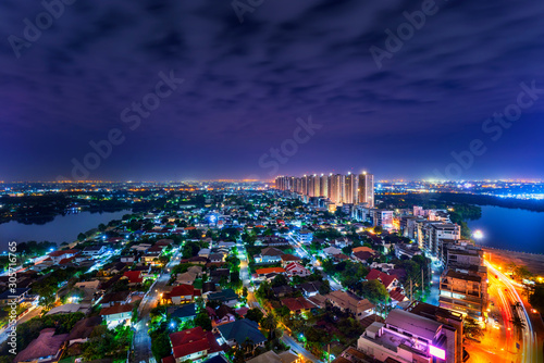 City Scape. Photos from the night sky view Lake Muang Thong Thani. Nonthaburi Province. Thailand. 26 November 2019 photo