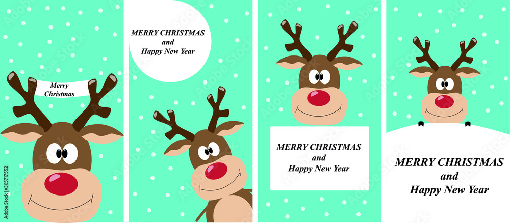 Fototapeta premium four christmas cards with a deer