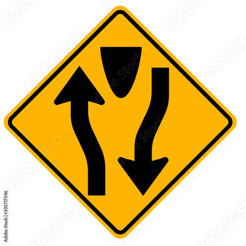 Divided Highway Begins Traffic Road Sign,Vector Illustration, Isolate On White Background Label. EPS10