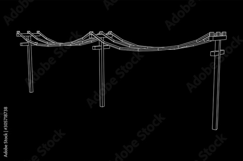 Power transmission high voltage pylon. Wireframe low poly mesh vector illustration