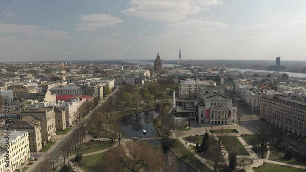 Riga city Drone flight, buildings living houses, block of flats and down town Old city in Europe Riga city Drone flight, buildings living houses, block of flats and down town Old city in Europe