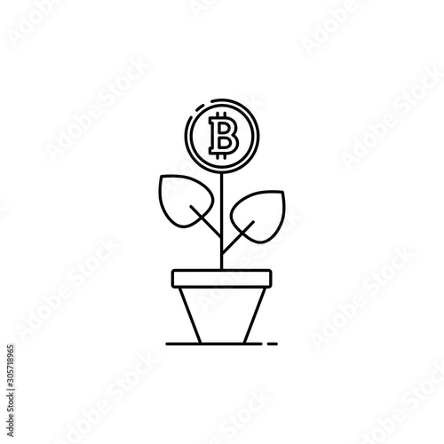 Bit coin icon. Cryptocurrency. Digital currency.  Internet money. Outline thin line flat illustration. Isolated on white background. 