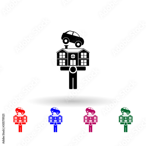 Businessman under house and car expenses multi color icon. Simple glyph, flat vector of profit icons for ui and ux, website or mobile application
