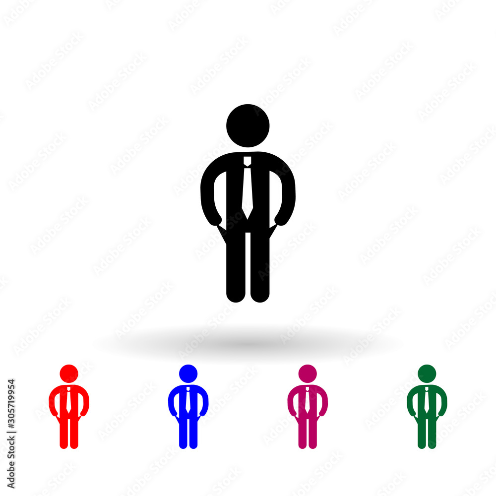 Businessman stay with empty pockets multi color icon. Simple glyph, flat vector of profit icons for ui and ux, website or mobile application Businessman stay with empty pockets multi color icon. Simple glyph, flat vector of profit icons for ui and ux, website or mobile application
