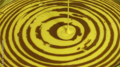 Hypnotic Layered Cake Dough Poured into Mold