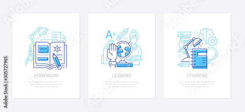 Education and learning - vector line design style banners set