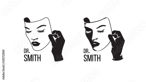 Logo for aesthetic mediс clinic. Woman face and decorate text. Vector illustration.