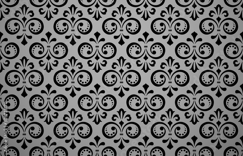 Wallpaper in the style of Baroque. Seamless vector background. Black floral ornament. Graphic pattern for fabric, wallpaper, packaging. Ornate Damask flower ornament
