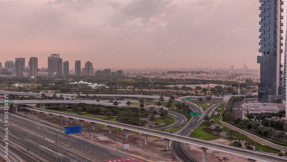 Aerial top view to Sheikh Zayed road near Dubai Marina and JLT timelapse, Dubai. Aerial top view to Sheikh Zayed road near Dubai Marina and JLT timelapse, Dubai.