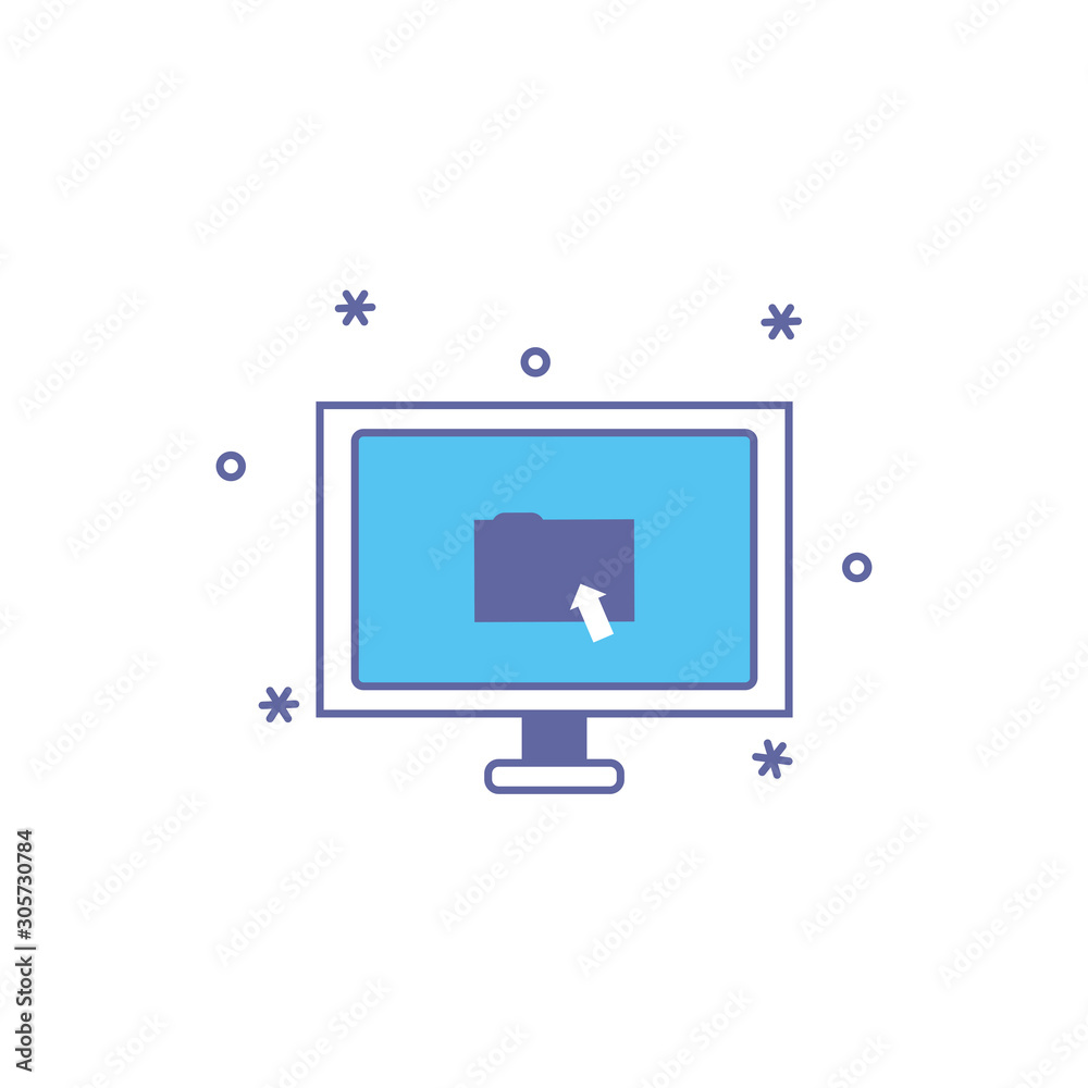 computer with folder fill style icon computer with folder fill style icon