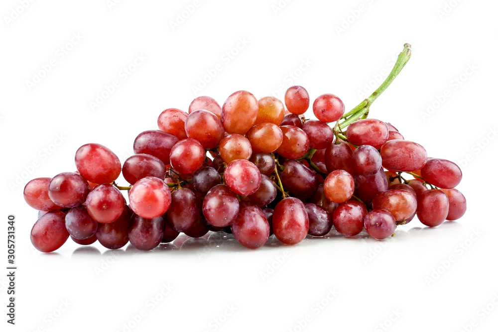 bunch of ripe and juicy red grapes isolated on white background