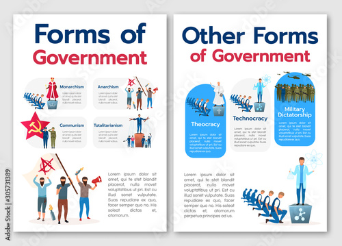 Political system metaphor brochure template. Different forms of government. Flyer, booklet, cover design with flat illustrations. Vector page layouts for magazines, reports, advertising posters