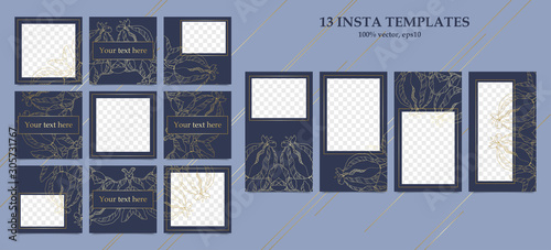 Design backgrounds for insta. Set stories and post frame templates.