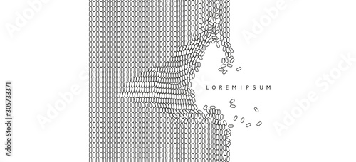 Irregular array or matrix of random ovals. Background breaking down into small fragments.