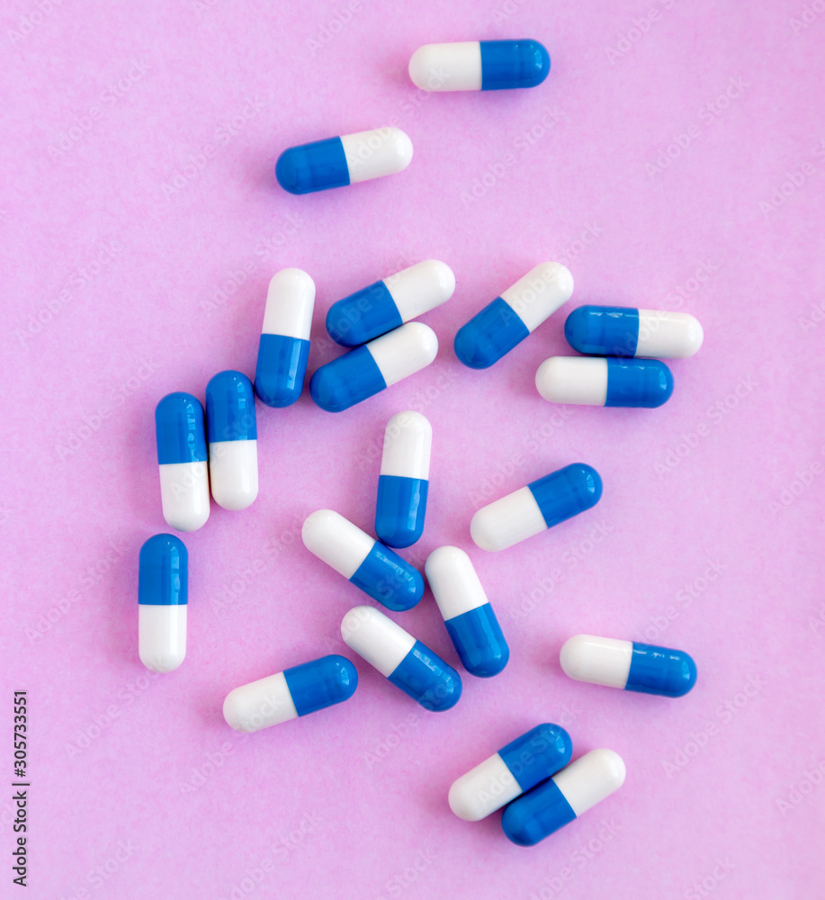 Daily vitamins to maintain a good health, morning routine. Overhead view. Daily vitamins to maintain a good health, morning routine. Overhead view.