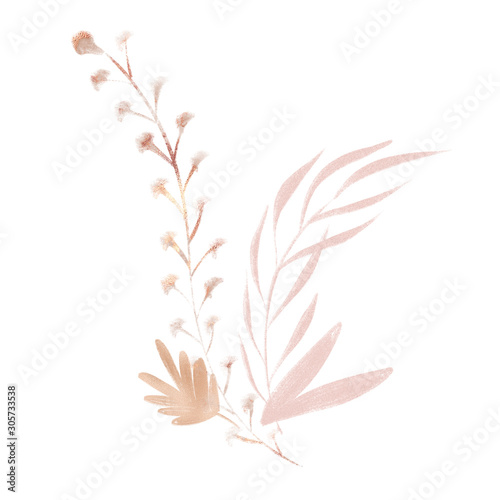 Flower Plant Botanical Frame texture Background Watercolor  Gold Pink  Leaf Bouquet Wedding