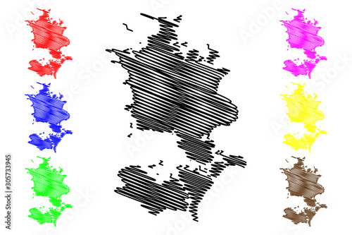 Region Zealand (Kingdom of Denmark) map vector illustration, scribble sketch Sjalland map photo
