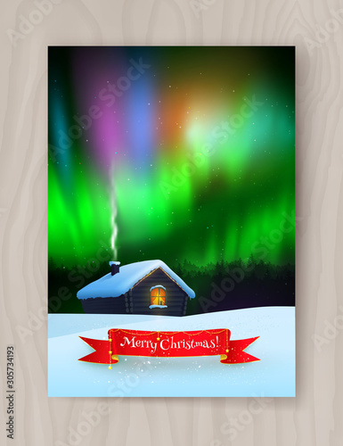 Vector illustration of winter night landscape