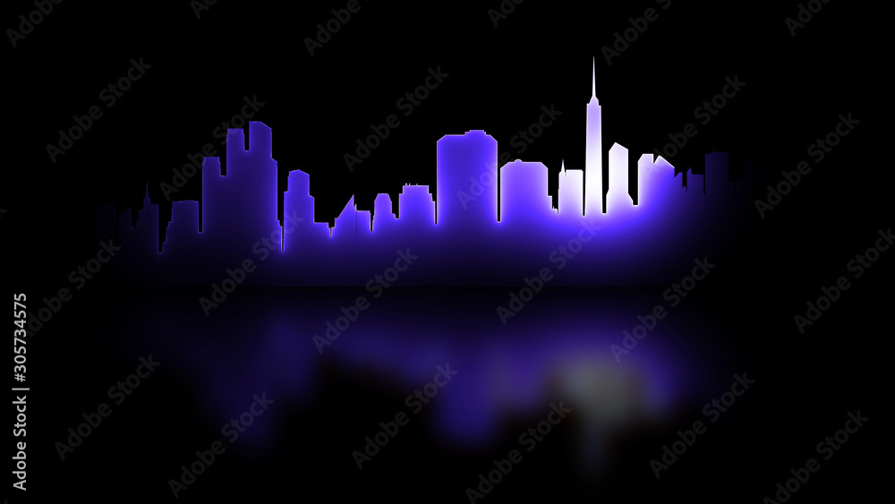 3D rendering of an abstract bright neon city silhouette. Laser technology background design