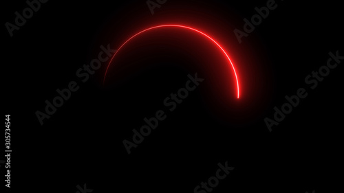 3D rendering of an abstract bright neon round frame. Laser technology background design