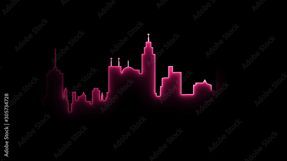 3D rendering of an abstract bright neon city silhouette. Laser technology background design