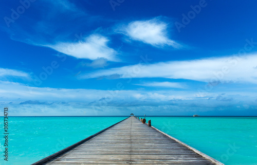  Maldives sea. tropical Maldives sea against blue cloudy sky © Pakhnyushchyy
