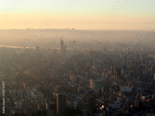 view of taipei in the sunset light