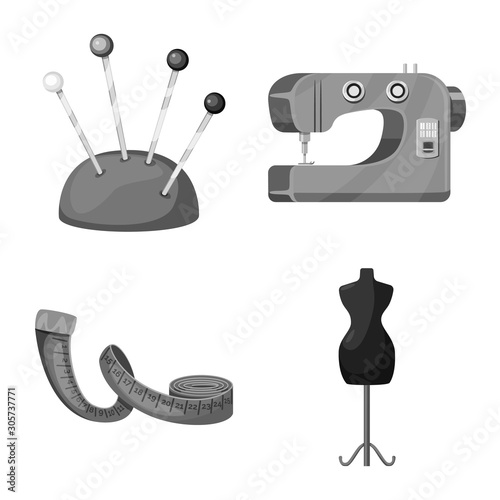Isolated object of dressmaking and textile icon. Collection of dressmaking and handcraft vector icon for stock.