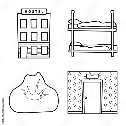 Vector illustration of reservation and hostel symbol. Set of reservation and hotel stock symbol for web.