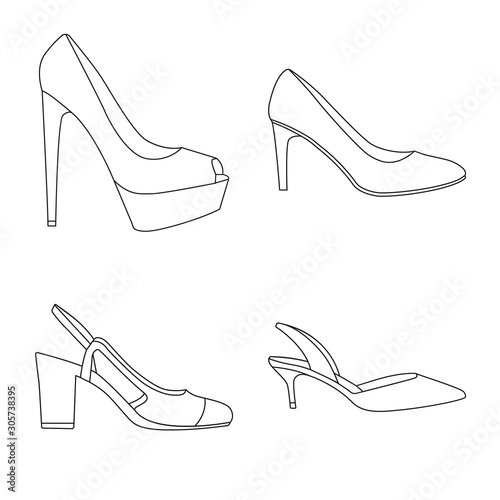Vector illustration of footwear and woman symbol. Set of footwear and foot vector icon for stock.