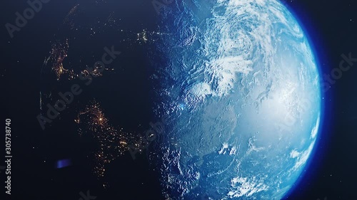 Beautiful sunrise world skyline. Planet earth from space. Planet earth rotating animation. 4k .