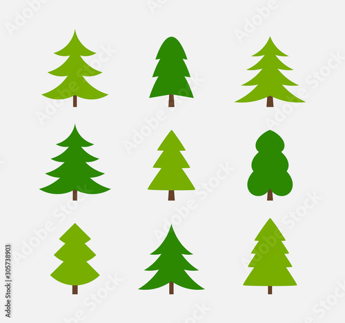 Christmas trees simple icons collection.