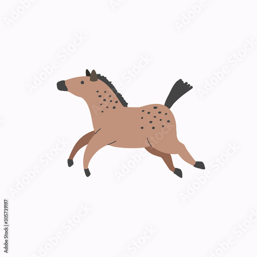 Horse drawing. Vector drawing of a galloping horse. Cartoon illustration in flat style