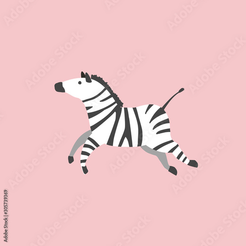 Zebra. Vector flat illustration of a zebra. Cartoon style. Scandinavian design